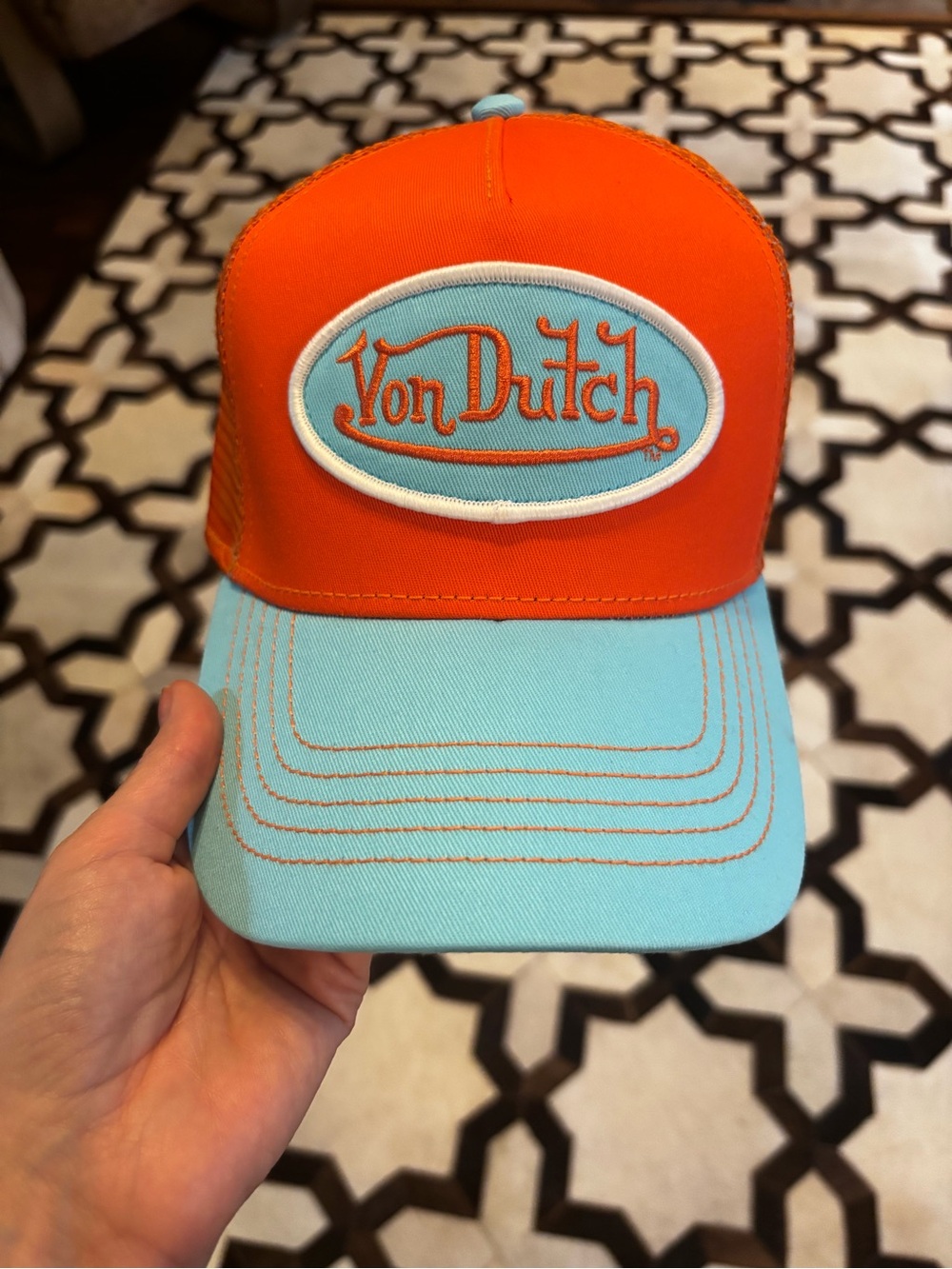 Unisex Von Dutch Orange and Light Blue/Aqua Trucker Hat